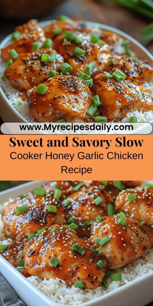 Discover the joy of slow cooking with this Sweet & Savory Honey Garlic Chicken recipe. This mouthwatering dish pairs tender, juicy chicken thighs with a sticky, flavorful sauce made from honey, soy sauce, garlic, and ginger. Perfect for busy weeknights, simply set it in your slow cooker and let the flavors meld. Serve it over rice or quinoa, and enjoy a delicious, comforting meal that will have everyone asking for seconds. Reserve some extra sauce for drizzling to elevate your dining experience!