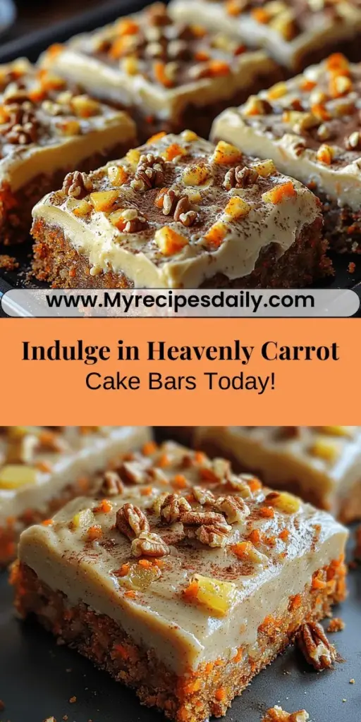 Discover the joy of baking with Heavenly Carrot Cake Bars topped with Creamy Bliss Frosting! This delightful dessert combines the natural sweetness of carrots and pineapple with warm spices, creating a flavor-packed treat that's perfect for any occasion. Easy to make, these bars are a guilt-free indulgence that will impress friends and family alike. Check out the full recipe and tips to create these irresistible carrot cake bars and elevate your dessert game!
