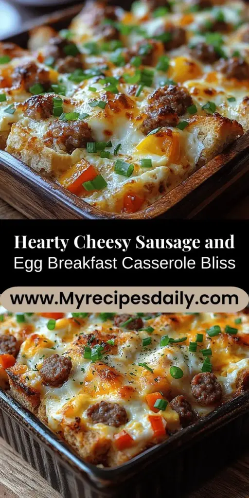 Start your day with a hearty Cheesy Sausage and Egg Breakfast Casserole. This delicious one-dish meal combines fluffy eggs, flavorful sausage, and a blend of cheeses, all nestled on a base of whole-grain bread. Perfect for busy mornings or leisurely brunches, it's easy to customize to suit any taste. Discover the joy of meal prep with this versatile and comforting dish that will surely impress family and friends at your next gathering.