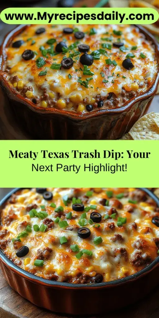 Discover the ultimate crowd-pleaser with this Meaty Texas Trash Dip recipe! Perfect for any occasion, this flavorful dip features a rich blend of seasoned ground beef, spicy sausage, creamy cheeses, and zesty toppings. Learn about the essential ingredients and enjoy a step-by-step guide to creating this hearty dish that will have your guests coming back for more. Make your next gathering unforgettable with this indulgent, Tex-Mex inspired treat!