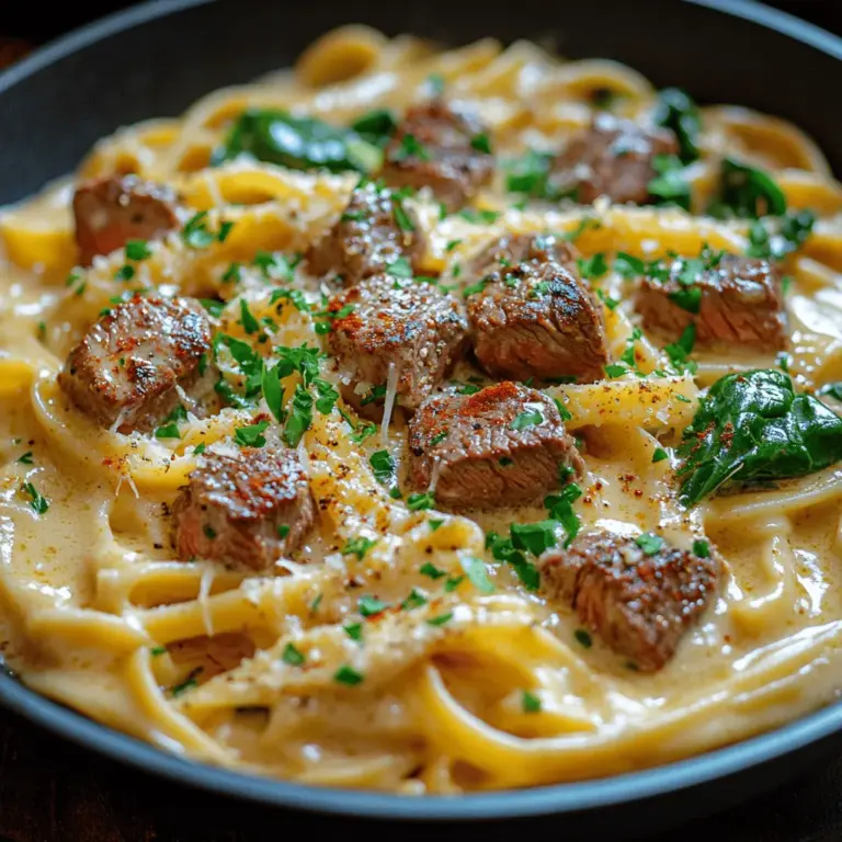 If you're looking for a savory and comforting meal that can be whipped up in no time, look no further than the One-Skillet Sweet & Smoky Garlic Butter Steak Pasta. This dish combines the richness of tender steak with creamy pasta, enveloped in a sauce that’s bursting with flavor. Imagine sitting down to a plate of perfectly cooked fettuccine or spaghetti, coated in a luscious garlic butter sauce, complemented by the succulent bite of steak and the vibrant green of fresh spinach. Not only does this meal promise a delightful culinary experience, but it also offers the convenience of a one-skillet preparation, ensuring that cleanup is a breeze.