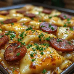 Kielbasa Pierogi Bake is more than just a meal; it’s a wholesome dish that encapsulates comfort and nostalgia. Rooted in Polish cuisine, this recipe fuses the rich flavors of kielbasa sausage with the hearty goodness of potato and cheese-filled pierogies, all topped with a generous layer of melted cheddar cheese and a dollop of sour cream. Ideal for family gatherings, potlucks, or simply a cozy weeknight dinner, this dish offers a delightful combination of textures and flavors that are sure to please everyone at the table.
