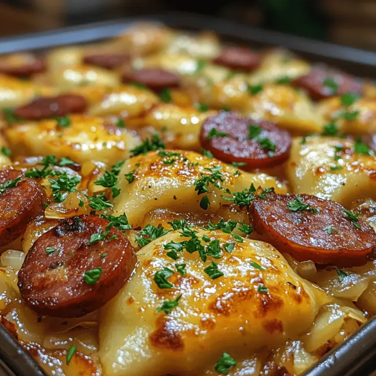 Kielbasa Pierogi Bake is more than just a meal; it’s a wholesome dish that encapsulates comfort and nostalgia. Rooted in Polish cuisine, this recipe fuses the rich flavors of kielbasa sausage with the hearty goodness of potato and cheese-filled pierogies, all topped with a generous layer of melted cheddar cheese and a dollop of sour cream. Ideal for family gatherings, potlucks, or simply a cozy weeknight dinner, this dish offers a delightful combination of textures and flavors that are sure to please everyone at the table.
