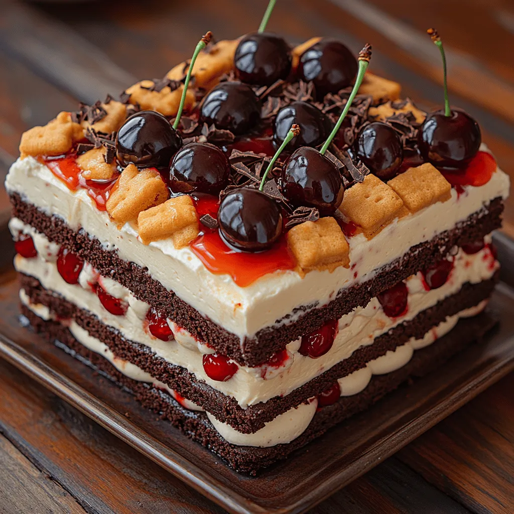 The Black Forest Icebox Cake is a delightful twist on the classic Black Forest cake, renowned for its rich combination of chocolate, cherries, and cream. Originating from the Black Forest region of Germany, traditional Black Forest cake features layers of chocolate sponge cake, cherries, and whipped cream. The icebox cake version simplifies the process, allowing you to enjoy this beloved dessert without the need for baking. This makes it perfect for warm weather gatherings and celebrations, as it requires no oven and can be prepared ahead of time.