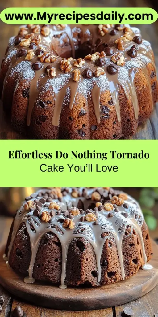 Discover the simplicity and deliciousness of the Do Nothing Tornado Cake, a chocolate lover's dream! This easy-to-make dessert features a rich chocolate flavor, moist texture, and can be customized with nuts or different chocolate types. Ideal for any occasion, this recipe requires minimal effort yet produces maximum flavor. Perfect for gatherings or a sweet indulgence, the Do Nothing Tornado Cake will leave everyone asking for seconds. Enjoy creating this delightful treat!