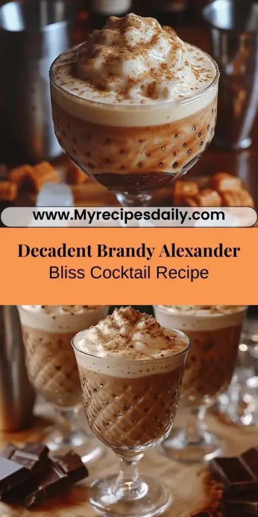 Discover the decadent world of the Brandy Alexander Bliss, a luxurious cocktail that elevates the classic Brandy Alexander with rich flavors and creamy textures. This delightful drink, featuring high-quality brandy, dark crème de cacao, heavy cream, and a hint of freshly grated nutmeg, promises an indulgent experience. Perfect for special occasions or cozy nights in, this cocktail will enchant your guests and elevate your mixology skills. Cheers!