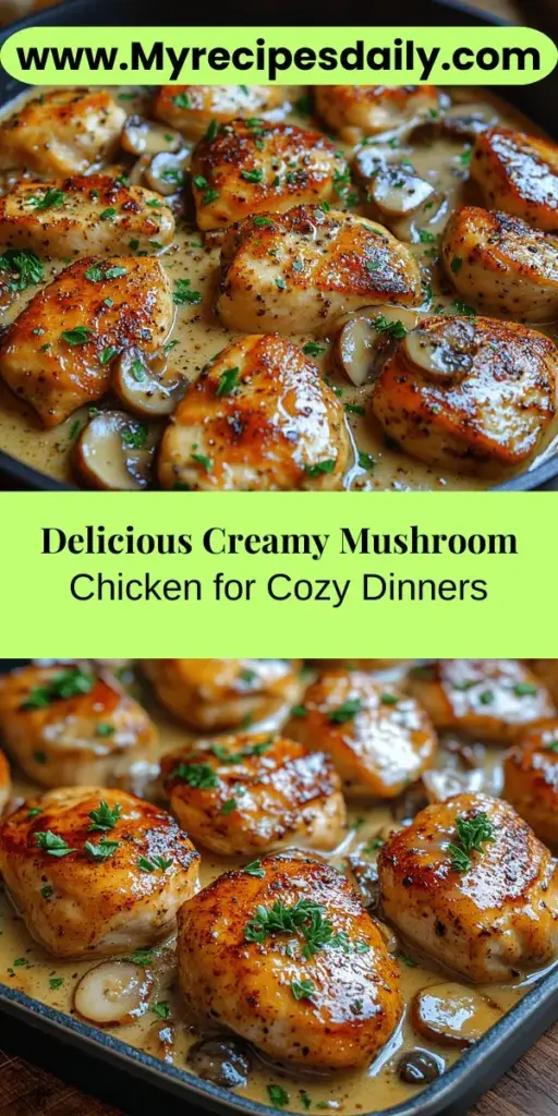 Indulge in a comforting classic with this creamy mushroom chicken recipe that promises to delight everyone at the dinner table. Enjoy tender chicken breasts enveloped in a rich mushroom sauce made from fresh ingredients like garlic and cream. This dish is perfect for any skill level and pairs beautifully with rice, pasta, or salad. With nutritional benefits from lean chicken and mushrooms, it's a meal that's not just delicious but also wholesome. Elevate your weeknight dinners with this simple and flavorful dish!