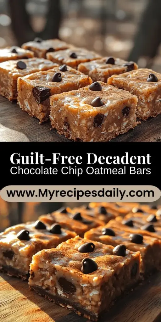 Discover the perfect balance of indulgence and nutrition with Decadent Healthy Chocolate Chip Oatmeal Bars! These delicious bars combine rolled oats, ripe bananas, almond butter, and dark chocolate for a guilt-free treat that satisfies your sweet tooth. Ideal for busy individuals and families, they provide sustained energy and essential nutrients. Perfect for breakfast, snacks, or dessert, they're versatile and easy to customize. Enjoy a wholesome snack that supports your health goals while tasting amazing!