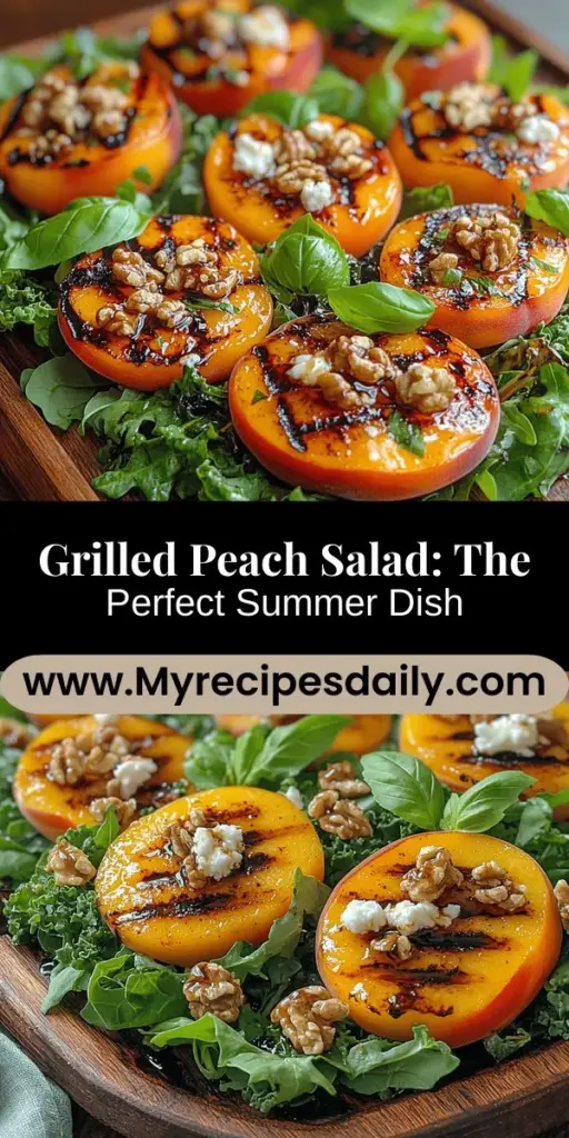 Discover the perfect summer dish with this delightful grilled peach salad. Combine juicy, grilled peaches with mixed greens, creamy goat cheese, and crunchy walnuts for a refreshing and nutritious meal. Drizzled with tangy balsamic glaze, this salad beautifully balances sweet and savory flavors, making it an impressive choice for any occasion. Perfect for picnics, barbecues, or light dinners, it's a vibrant celebration of seasonal ingredients that nourishes both body and soul.
