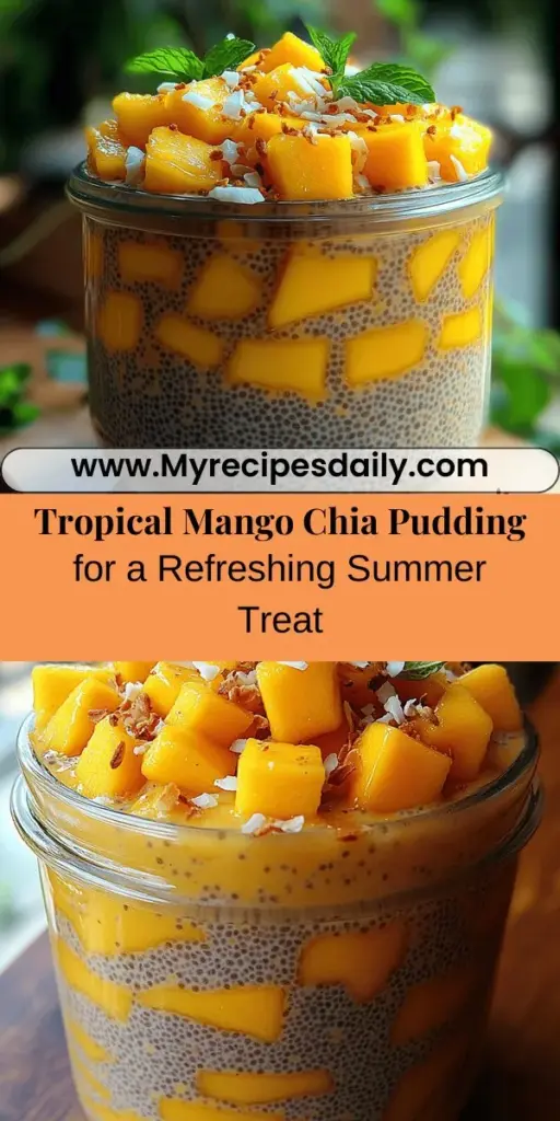 Dive into summer with the refreshing Tropical Bliss Mango Chia Pudding! This easy recipe combines creamy coconut milk, nutrient-rich chia seeds, and sweet fresh mango for a delicious dessert that's both healthy and satisfying. Packed with omega-3s and antioxidants, it's perfect for breakfast or a guilt-free snack. Customize it with your favorite toppings for a vibrant treat that brings the taste of the tropics to your table. Enjoy a guilt-free indulgence all season long!