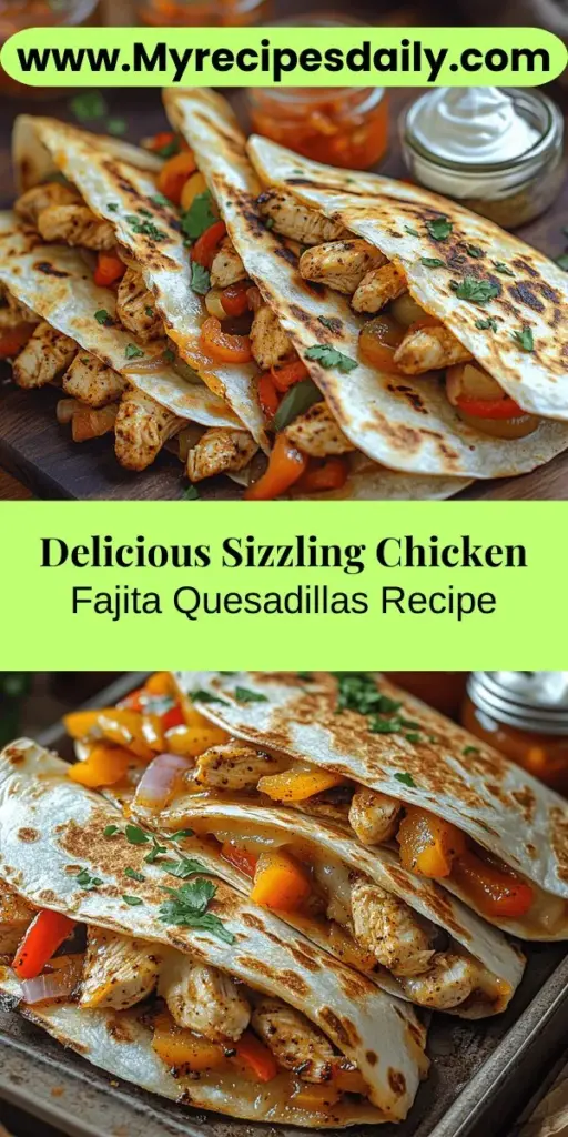 Indulge in the deliciousness of Sizzling Chicken Fajita Quesadillas! This recipe combines juicy marinated chicken, colorful bell peppers, and gooey cheese, all nestled in warm tortillas for a satisfying meal. Perfect for busy families or gatherings, these quesadillas are easy to prepare and packed with flavor. Customize them with your choice of proteins and veggies, making them a versatile dish everyone will love. Get ready to savor this mouthwatering classic!