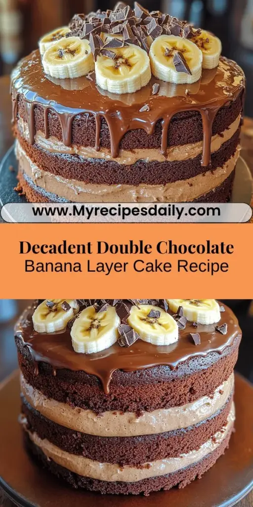 Discover the ultimate dessert with a Double Chocolate Banana Layer Cake that perfectly blends rich chocolate flavor and the natural sweetness of ripe bananas. This indulgent cake features multiple moist layers, luscious chocolate frosting, and a glossy ganache finish, making it a showstopper for any occasion. Perfect for birthdays, celebrations, or cozy gatherings, this cake will leave your guests craving more. Follow the detailed recipe and impress everyone with this delightful fusion of flavors!