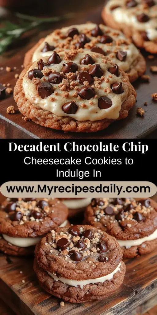 Indulge in the deliciousness of Decadent Chocolate Chip Cheesecake Cookies—a perfect blend of soft, chewy cookies filled with gooey chocolate chips and a rich, creamy cheesecake layer. These treats elevate your dessert game, offering a melt-in-your-mouth experience that’s perfect for gatherings or a cozy night in. With easy-to-follow steps, you'll create an irresistible dessert that impresses every sweet tooth. Get ready to enjoy a unique twist on classic cookies!