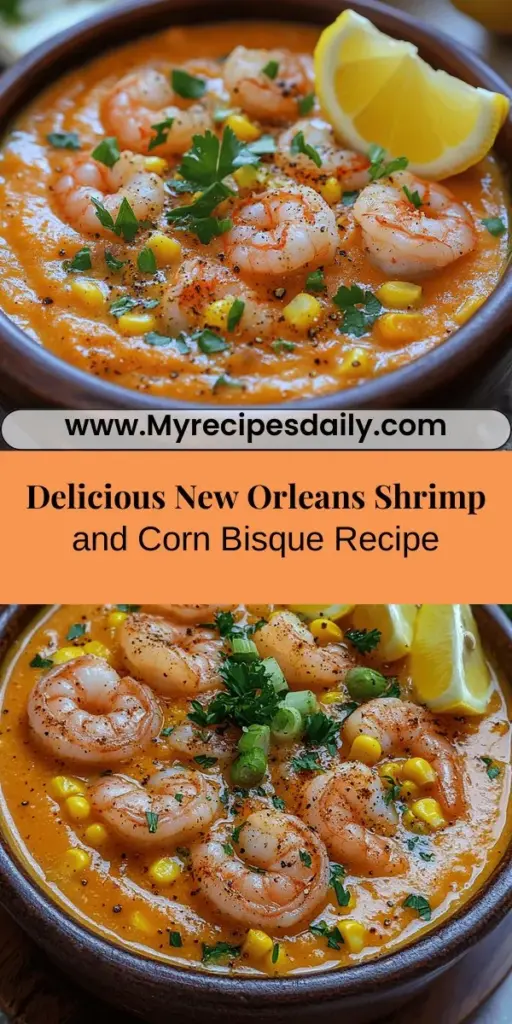 Discover the essence of Southern comfort with New Orleans Shrimp and Corn Bisque, a sumptuous dish that celebrates the region's rich culinary heritage. This creamy bisque blends fresh shrimp and sweet corn, creating a delightful flavor experience. Ideal for warm days, this recipe emphasizes seasonal ingredients and local seafood, making it a cherished recipe in homes. Join in on a flavorful journey and bring the heart of New Orleans to your kitchen with this comforting bisque!