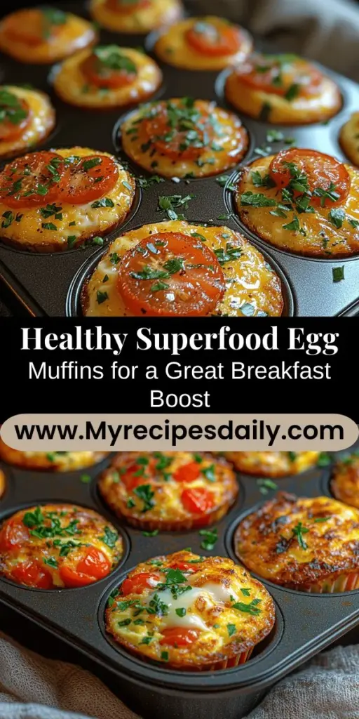 Start your day with a nutritious boost by making Superfood Egg Muffins! These delightful, easy-to-prepare muffins combine wholesome ingredients like eggs, spinach, and bell peppers, packing them with essential vitamins and minerals. Perfect for busy mornings, they offer protein, fiber, and energy to keep you fueled throughout the day. Customize them with your favorite veggies or cheese, and enjoy a tasty breakfast that supports your health and well-being.