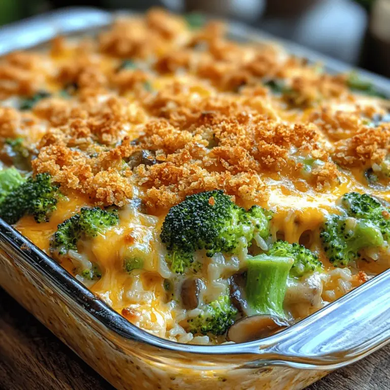 Cheesy Broccoli and Rice Casserole is a quintessential comfort food that brings warmth and satisfaction to the dining table. This dish combines the earthy flavors of broccoli with the creamy, gooey goodness of cheese and the heartiness of rice, making it a favorite among families and friends alike. Whether served as a side dish or a main course, this casserole is versatile enough to fit any occasion. It’s particularly popular during the colder months when the need for cozy meals is at its peak, but it can truly be enjoyed year-round.
