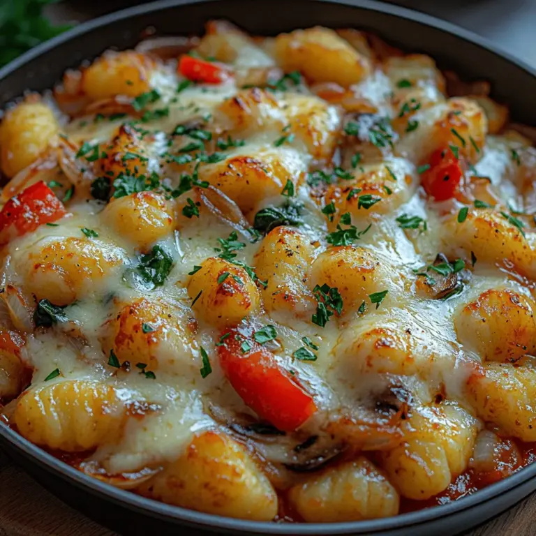 Step into the delightful world of comfort food with our Cheesy & Crispy Loaded Baked Gnocchi Skillet. This dish is a true celebration of flavors and textures, combining tender potato gnocchi with vibrant vegetables, rich marinara sauce, and a mouthwatering blend of cheeses. It’s a meal that’s not only satisfying but also simple to prepare, making it perfect for weeknight dinners or cozy gatherings with family and friends.