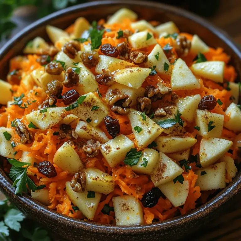 When it comes to incorporating vibrant colors and wholesome ingredients into our meals, few dishes can rival the delightful Crunchy Carrot Apple Bliss. This salad is not just a feast for the eyes but also a celebration of flavors and textures, emerging as a favorite among health-conscious individuals searching for quick, delicious recipes. With its harmonious blend of sweet apples, crunchy carrots, and a medley of nuts and dried fruits, this salad serves as a versatile option for any meal. Whether you're serving it alongside a hearty main dish or enjoying it as a light lunch, Crunchy Carrot Apple Bliss is sure to please.