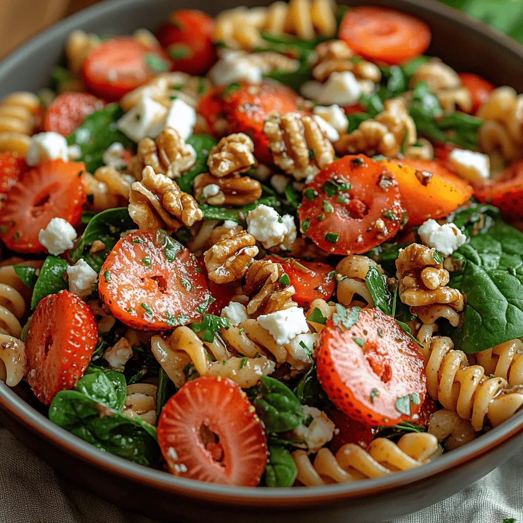 Pasta salads have earned their place as a beloved staple in the world of culinary delights, celebrated for their versatility and ability to complement any meal. Whether served as a side dish at a summer barbecue, a light lunch, or a delightful main course, pasta salads can be adapted to suit various tastes and dietary preferences. One particularly refreshing and vibrant option is the Strawberry Spinach Pasta Salad, a dish that marries the sweetness of strawberries with the earthiness of spinach, creating a beautiful balance of flavors and textures.