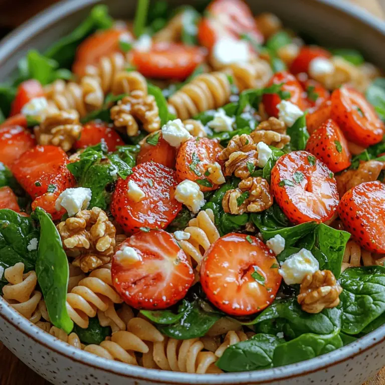 Pasta salads have earned their place as a beloved staple in the world of culinary delights, celebrated for their versatility and ability to complement any meal. Whether served as a side dish at a summer barbecue, a light lunch, or a delightful main course, pasta salads can be adapted to suit various tastes and dietary preferences. One particularly refreshing and vibrant option is the Strawberry Spinach Pasta Salad, a dish that marries the sweetness of strawberries with the earthiness of spinach, creating a beautiful balance of flavors and textures.