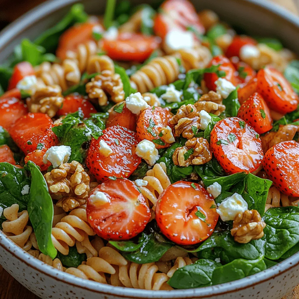 Pasta salads have earned their place as a beloved staple in the world of culinary delights, celebrated for their versatility and ability to complement any meal. Whether served as a side dish at a summer barbecue, a light lunch, or a delightful main course, pasta salads can be adapted to suit various tastes and dietary preferences. One particularly refreshing and vibrant option is the Strawberry Spinach Pasta Salad, a dish that marries the sweetness of strawberries with the earthiness of spinach, creating a beautiful balance of flavors and textures.