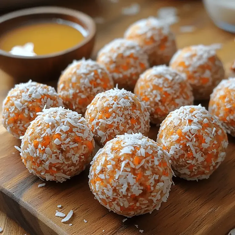 Carrot Cake Energy Balls are the perfect blend of taste and nutrition, making them an ideal choice for health-conscious individuals and dessert lovers alike. These energy balls encapsulate everything you love about classic carrot cake—think warm spices, sweet carrots, and a hint of nuttiness—while transforming it into a healthy snack that can be enjoyed at any time of the day. The combination of oats, carrots, almond butter, and dates creates a satisfying treat that not only satisfies sweet cravings but also nourishes your body with essential vitamins and minerals.
