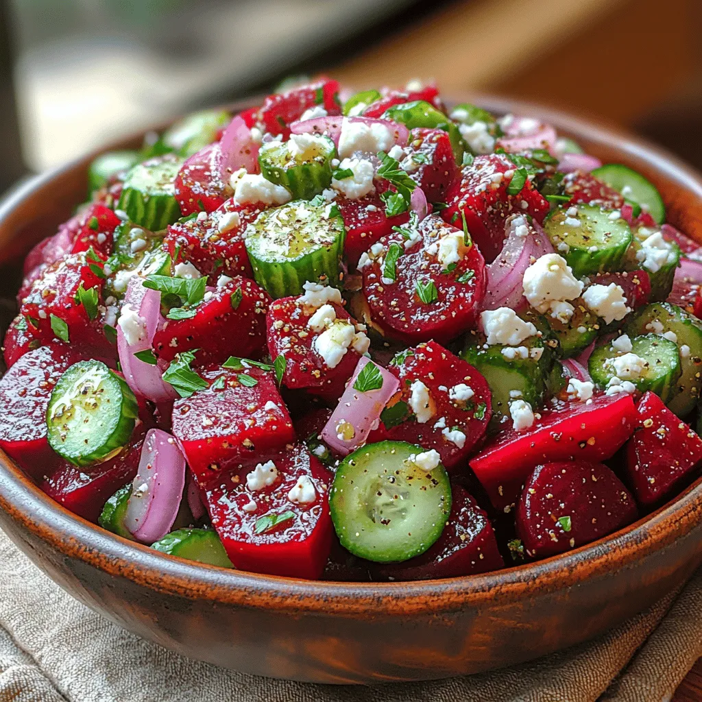 Originating from the garden-fresh ingredients that are often found in Mediterranean cuisine, this salad embodies the essence of seasonal eating. The combination of beets and cucumbers is not just a random pairing; it reflects a thoughtful consideration of flavors and textures that complement one another beautifully. Roasting beets enhances their natural sweetness, while fresh cucumbers add a crispness that balances the dish. This salad is perfect for warm weather, serving as a refreshing dish that keeps you cool and satisfied.