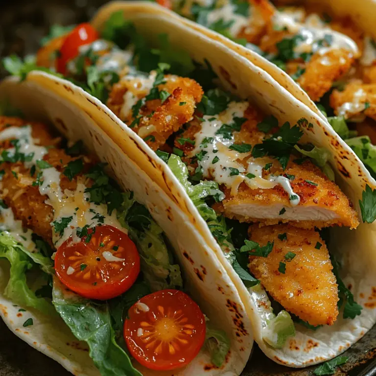 If you’re looking for a delicious, satisfying meal that merges the classic flavors of Caesar salad with a fun twist, look no further than Crispy Chicken Caesar Tacos. This recipe takes the beloved Caesar salad—complete with its crispy romaine, creamy dressing, and savory chicken—and wraps it up in a convenient taco shell. The combination not only appeals to your taste buds but also provides an exciting way to enjoy a traditional dish in a modern format.