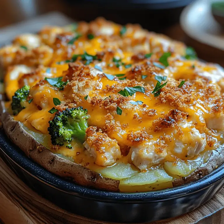 If you're in the mood for a dish that embodies the essence of comfort food, look no further than the Cheesy Baked Potato Chicken & Broccoli Wonderland. This recipe is not just a meal; it’s an experience that brings together a medley of flavors and textures that will leave you satisfied and content. Imagine tender chicken enveloped in a creamy, cheesy filling, paired with the earthy flavors of russet potatoes and the vibrant crunch of fresh broccoli. The combination is not only hearty but also incredibly appealing to both the eyes and the palate.