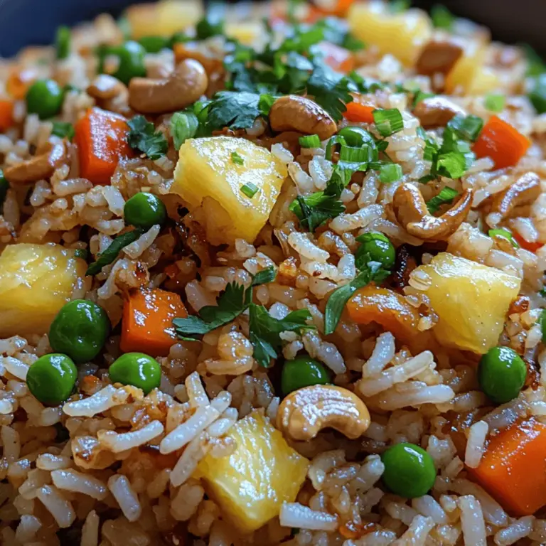 Tropical Pineapple Fried Rice is a vibrant and flavorful dish that transports your taste buds straight to an island paradise. This dish, which hails from Southeast Asia, particularly Thailand, is a perfect representation of the region's culinary tradition, where rice is a staple ingredient used in a variety of dishes. The marriage of sweet, juicy pineapple with savory elements creates a delightful contrast that makes this fried rice truly special.