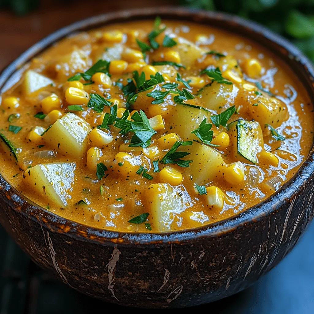 Chowders have long held a cherished place in the hearts of food lovers, particularly as a warm, comforting dish during the colder months. These creamy soups, often rich and hearty, embody the essence of comfort food, inviting you to come in from the chill and savor each spoonful. Today, we are excited to introduce you to a vibrant and seasonal favorite: <strong>Corn & Zucchini Bliss Chowder</strong>. This chowder not only captivates with its delightful flavors but also showcases the beauty of using fresh, seasonal ingredients.” /></p>
</p>
<h3>Sautéing Aromatics</h3>
</p>
<p>The first step in crafting your Corn & Zucchini Bliss Chowder is to sauté the aromatics, which set the flavor foundation for the entire dish. This step is crucial because it allows the onions, garlic, and any other aromatics you choose to release their essential oils and natural sweetness. Start by heating a tablespoon of olive oil or butter in a large pot over medium heat. Once the oil is shimmering, add finely chopped onions and sauté for about 3 to 5 minutes until they become translucent. Then, add minced garlic and sauté for an additional minute, stirring frequently to prevent burning. The goal here is to create a fragrant base that will enhance the overall flavor profile of your chowder.</p>
</p>
<h3>Adding Vegetables</h3>
</p>
<p>After the aromatics are perfectly sautéed, it’s time to introduce the star ingredients: corn and zucchini. Fresh corn kernels, either cut from the cob or frozen, will add sweetness and a delightful crunch. Zucchini, sliced into half-moons or diced, brings a tender texture without overpowering the other flavors. Add the corn and zucchini to the pot and stir to combine with the aromatics. Cook the vegetables for about 5 to 7 minutes, allowing them to soften slightly while still retaining some of their crunch. This timing is crucial; you want the vegetables to be tender but not mushy, ensuring that every spoonful of chowder has a pleasant texture.</p>
</p>
<h3>Incorporating Broth</h3>
</p>
<p>Once the vegetables have softened, it’s time to build the body of your chowder by incorporating broth. This step is essential for developing the flavor and creating a comforting soup-like consistency. Pour in about 4 cups of vegetable or chicken broth, stirring to combine. Bring the mixture to a gentle boil, then reduce the heat to a simmer. Allow the chowder to simmer for approximately 15 to 20 minutes. This simmering process allows the flavors to meld beautifully, and the vegetables to absorb the broth’s richness, creating a harmonious combination that enhances the overall taste of the chowder.</p>
</p>
<h3>Blending Techniques</h3>
</p>
<p>To achieve that signature creamy consistency in your Corn & Zucchini Bliss Chowder, blending is key. Depending on your texture preference, you can blend the chowder in a few different ways. For a smooth and creamy chowder, use an immersion blender directly in the pot to puree a portion of the mixture until it reaches your desired consistency. Alternatively, you can transfer a couple of cups of the chowder to a countertop blender, blend until smooth, and then return it to the pot. If you prefer a chunkier chowder, blend only half of the mixture, leaving the rest intact for texture. This technique allows for a delightful contrast between the creamy base and the hearty bites of vegetables.</p>
</p>
<h3>Cream Integration</h3>
</p>
<p>After blending, it’s time to elevate the chowder’s richness with cream. For a luscious and velvety finish, stir in 1 cup of heavy cream or a non-dairy cream alternative if you’re seeking a lighter option. This step not only enhances the chowder’s flavor but also gives it a beautiful, creamy appearance. If you prefer a lighter version, you can substitute with whole milk or even a plant-based milk like almond or coconut, but keep in mind that this will alter the final taste and creaminess. Stir the cream into the chowder and allow it to heat through for an additional 5 minutes, ensuring that the flavors meld together seamlessly.</p>
</p>
<h3>Final Seasoning</h3>
</p>
<p>The final step in perfecting your chowder is balancing the flavors with seasoning. Taste the chowder and add salt and freshly cracked black pepper to your liking. This is where you can fine-tune the flavors; a pinch of smoked paprika or a dash of cayenne pepper can add depth and a subtle kick, while fresh herbs like thyme or parsley can brighten the dish. This step is essential, as proper seasoning can elevate your chowder from good to extraordinary.</p>
</p>
<h3>Serving Suggestions</h3>
</p>
<p>When it comes to serving your Corn & Zucchini Bliss Chowder, presentation can make all the difference. Ladle the chowder into bowls and consider garnishing with a sprinkle of fresh herbs, such as chopped chives or parsley, for a pop of color and added flavor. A drizzle of olive oil or a dollop of sour cream can add visual appeal. For a heartier meal, serve the chowder alongside crusty bread or a fresh garden salad. Not only does this complement the chowder, but it also creates a well-rounded dining experience.</p>
</p>
<h3>Flavor Variations and Customizations</h3>
</p>
<p>One of the joys of making chowder is the versatility it offers. Here are some flavor variations and customizations to inspire creativity in your kitchen:</p>
</p>
<p>– <strong>Adding Protein</strong>: For those looking to make the chowder more filling, consider adding cooked shrimp, diced chicken, or even crumbled bacon. These additions will provide a meaty contrast to the creamy base. Just ensure that you add the protein during the last few minutes of cooking to heat it through without overcooking.</p>
</p>
<p>– <strong>Incorporating Different Vegetables</strong>: Seasonal vegetables can bring new life to your chowder. Consider adding diced bell peppers, carrots, or even spinach. Each vegetable will lend its unique flavor and texture to the dish, making it a delightful surprise every time you make it.</p>
</p>
<p>– <strong>Adjusting Spice Levels</strong>: For those who enjoy a bit of heat, consider adding diced jalapeños or red pepper flakes. Alternatively, you can mellow out the flavors by adding a pinch of sugar to balance the heat. Tailor the spice levels to your palate for a personalized touch.</p>
</p>
<p>– <strong>Vegan Adaptations</strong>: If you’re looking for a vegan version, simply substitute the heavy cream with coconut milk or cashew cream. Ensure that you use vegetable broth and omit any animal-based ingredients. You can also enhance the flavor by adding nutritional yeast for a cheesy undertone.</p>
</p>
<h3>Nutritional Information</h3>
</p>
<p>Understanding the nutritional profile of your Corn & Zucchini Bliss Chowder can help you appreciate its wholesome ingredients. Here’s a basic breakdown per serving:</p>
</p>
<p>– <strong>Calories</strong>: Approximately 250-300 calories, depending on the amount of cream and additional ingredients used.</p>
<p>– <strong>Macronutrients</strong>:</p>
<p>– Carbohydrates: 30-35g</p>
<p>– Fats: 10-15g (varies based on cream)</p>
<p>– Proteins: 5-8g</p>
</p>
<p>This chowder is also rich in vitamins and minerals, including vitamin A from the zucchini, vitamin C from the corn, and essential nutrients like potassium and magnesium. It’s a comforting and nutritious option that fits well within a balanced diet.</p>
</p>
<h3>Conclusion</h3>
</p>
<p>Making and enjoying Corn & Zucchini Bliss Chowder is an experience that combines the joy of cooking with the satisfaction of nourishing your body and soul. This chowder is not just a meal; it’s a celebration of fresh ingredients and the comforting flavors that come together in a warm bowl. Its versatility allows for endless adaptations, making it suitable for various dietary preferences and seasonal ingredients. As you embark on this culinary adventure, embrace the process of cooking with fresh, wholesome ingredients, fostering a deeper appreciation for homemade meals. Whether shared with family or savored solo, this chowder promises to be a delightful addition to your recipe repertoire.</p>
</div>