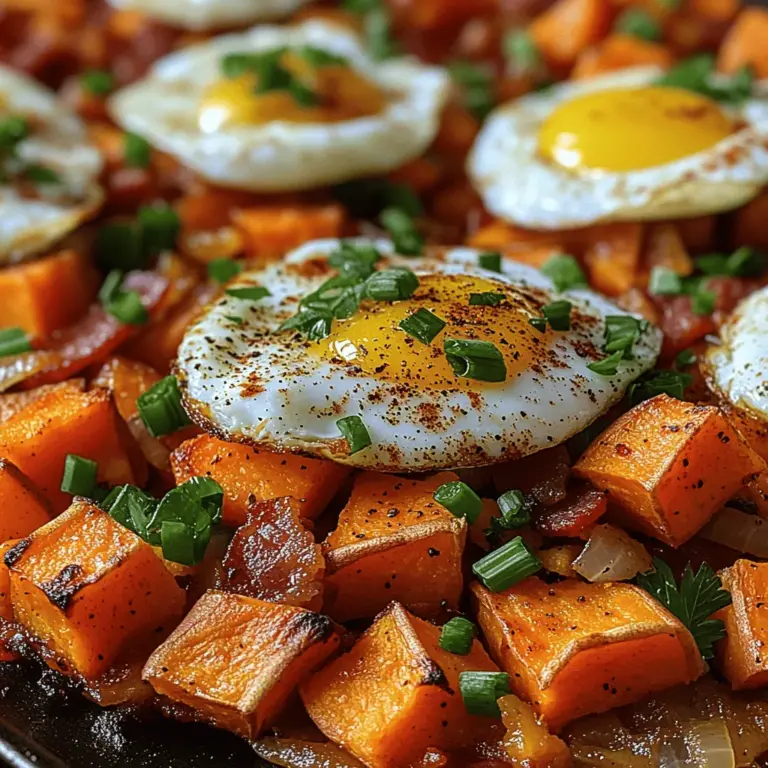 Sweet Potato Bacon Hash is a delightful fusion of flavors and textures that has captured the hearts of brunch enthusiasts and comfort food lovers alike. This dish beautifully combines the natural sweetness of roasted sweet potatoes with the savory, crispy goodness of bacon, resulting in a satisfying meal that can be enjoyed at any time of day. Whether you’re looking for an energizing breakfast, a hearty brunch option, or a satisfying dinner, Sweet Potato Bacon Hash is versatile enough to fit any occasion.