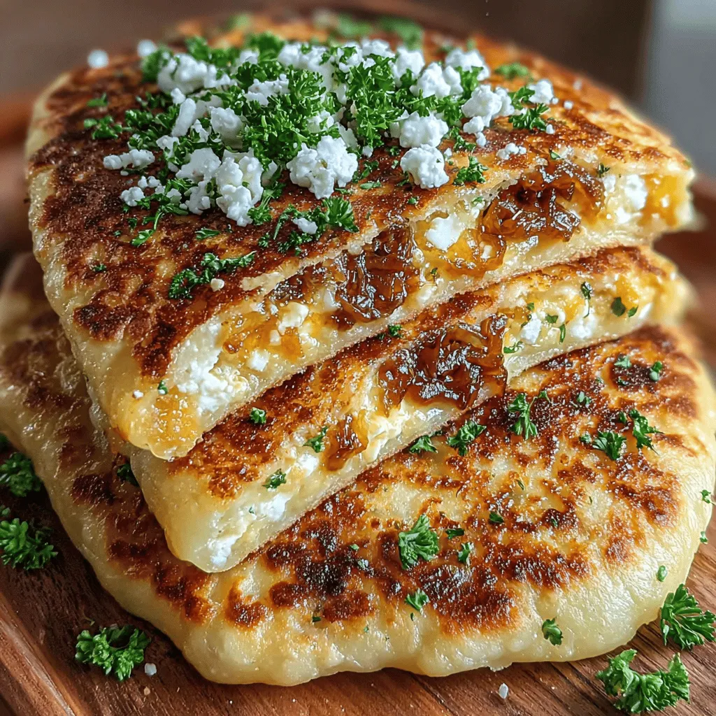 Caramelized Onion & Feta Stuffed Flatbreads are a culinary delight that can serve as both an appetizer and a satisfying main course. These flatbreads are perfect for gatherings, family dinners, or even a cozy night in. The combination of sweet, caramelized onions and creamy feta cheese creates a rich, savory flavor profile that is both comforting and indulgent. Whether you're looking to impress guests at a dinner party or simply want to treat yourself to a delicious homemade meal, this recipe is sure to please.