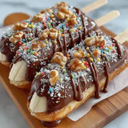 Once you've dipped your bananas in the melted chocolate, it’s crucial to refreeze them properly to achieve that perfect pop texture. Refreezing ensures that the chocolate coating is set firmly around the banana, preventing it from melting too quickly when served. To achieve this, place the dipped pops back on the parchment-lined tray and return them to the freezer for at least 30-60 minutes. This will not only help the chocolate harden but also create a delightful crunch when you take a bite, making for an enjoyable eating experience.