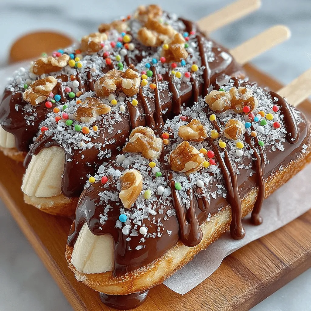 Once you've dipped your bananas in the melted chocolate, it’s crucial to refreeze them properly to achieve that perfect pop texture. Refreezing ensures that the chocolate coating is set firmly around the banana, preventing it from melting too quickly when served. To achieve this, place the dipped pops back on the parchment-lined tray and return them to the freezer for at least 30-60 minutes. This will not only help the chocolate harden but also create a delightful crunch when you take a bite, making for an enjoyable eating experience.