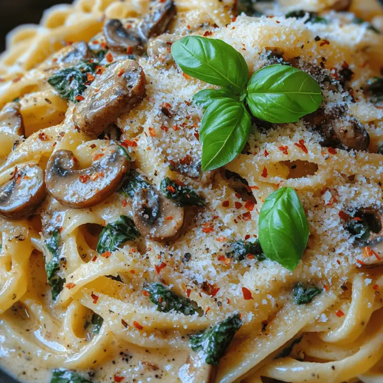 Creamy Spinach Mushroom Pasta is a delightful culinary creation that perfectly balances indulgence and healthiness, making it a go-to comfort meal for any occasion. With its velvety texture and rich, savory flavors, this dish is a testament to how simple ingredients can come together to create something truly special. The combination of fresh spinach and earthy mushrooms not only enhances the taste but also adds a nutritious twist, appealing to pasta lovers and health enthusiasts alike. Whether you're preparing a weeknight dinner or impressing guests at a dinner party, this creamy pasta dish is sure to satisfy.