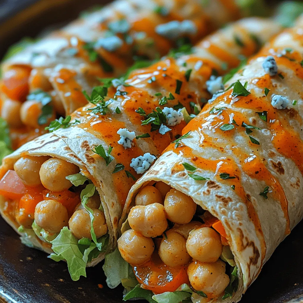 To begin creating your Crunchy Buffalo Chickpea Wraps, the first step is to prepare the chickpeas. Start by preheating your oven to 400°F (200°C). This temperature is ideal for roasting, ensuring that the chickpeas become perfectly crispy. While the oven is heating, rinse and drain one can (15 oz) of chickpeas thoroughly. Pat them dry with a clean kitchen towel or paper towels; this step is crucial because excess moisture can prevent them from getting crispy during the roasting process.