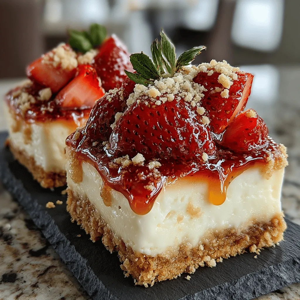 Welcome to the delightful world of no-bake desserts, where simplicity meets indulgence in the form of our Strawberry Bliss No-Bake Cheesecake Bars. This easy-to-follow recipe brings together a buttery graham cracker crust, a silky-smooth cheesecake filling, and a luscious fresh strawberry topping, creating a sweet treat that's perfect for any occasion. Whether you're hosting a summer barbecue, celebrating a birthday, or simply wish to satisfy a sweet craving, these cheesecake bars are bound to impress both friends and family.