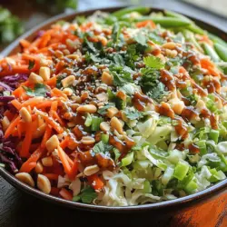 To create a Crunchy Asian Slaw that remains crisp and refreshing, it's essential to combine the ingredients properly. Begin by adding the shredded cabbage and carrots to a large mixing bowl. When incorporating the other vegetables, such as bell peppers and radishes, layer them on top rather than mixing them in immediately. This method ensures that the crunchiness of each vegetable is preserved.