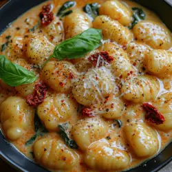 Creamy Sun-Dried Tomato Gnocchi is a dish that beautifully marries comfort and flavor, making it a standout choice for family dinners or special occasions. This luxurious recipe features pillowy potato gnocchi enveloped in a rich, creamy sauce that is elevated by the sweet and tangy notes of sun-dried tomatoes. The combination of these ingredients not only delivers a delightful taste experience but also offers a feast for the eyes, showcasing vibrant colors and a creamy texture that is sure to impress.