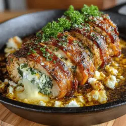 Bacon-Wrapped Stuffed Chicken with Mozzarella is a culinary masterpiece that beautifully combines the richness of savory bacon with the creamy allure of melted mozzarella cheese. This dish is not just a meal; it’s an experience that elevates any family dinner or special occasion into a memorable feast. When you slice into the perfectly cooked chicken, the delightful aroma of bacon intertwined with a luscious cheese filling greets your senses, promising a burst of flavor in every bite.