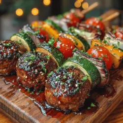 Sweet and Savory Honey Glazed Meatball and Veggie Skewers