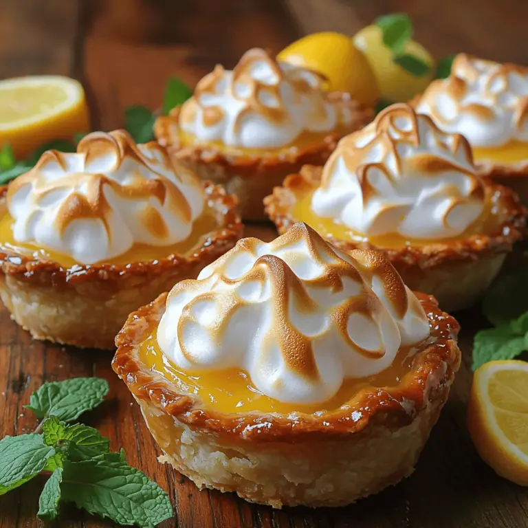 Mini lemon meringue pies are more than just a dessert; they are a celebration of flavor and texture that tantalizes the taste buds. These charming little treats combine the zesty brightness of lemon with the airy sweetness of meringue, all nestled within a buttery, flaky crust. The balance of tart and sweet makes them a standout choice for any occasion, from casual family gatherings to elegant dinner parties. Their diminutive size is perfect for sharing, allowing guests to enjoy a bite-sized indulgence without feeling overwhelmed.
