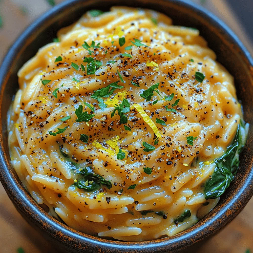 When it comes to comfort food that doesn’t compromise on flavor or nutrition, Zesty Creamy Lemon Orzo with Spinach shines as a perfect choice. This inviting dish combines the creamy richness of orzo pasta with the vibrant zing of lemon and the earthy goodness of spinach, creating a delightful balance that appeals to both the palate and the health-conscious eater. Whether you're preparing a family dinner, hosting friends, or simply seeking a light yet satisfying meal, this recipe offers versatility and a touch of elegance that makes it suitable for any occasion.