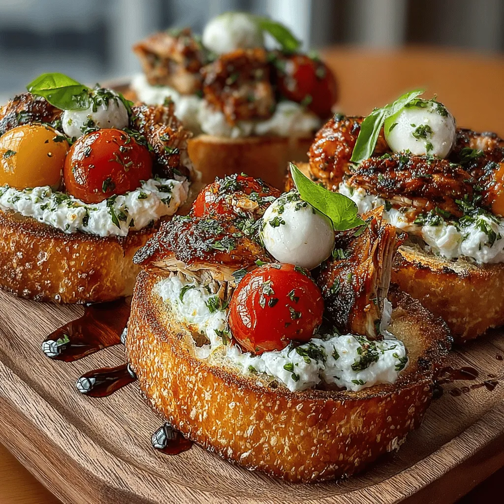 Mini Pesto Chicken Toasts are a delightful culinary creation that perfectly marries an array of flavors and textures, making them a go-to appetizer or snack for any gathering. The base of these toasts features a crispy baguette, providing an ideal contrast to the tender shredded chicken that is combined with vibrant basil pesto and creamy cheese. Topped with juicy cherry tomatoes and fresh mozzarella, these toasts not only tantalize the taste buds but also present an inviting visual appeal that is sure to impress guests.