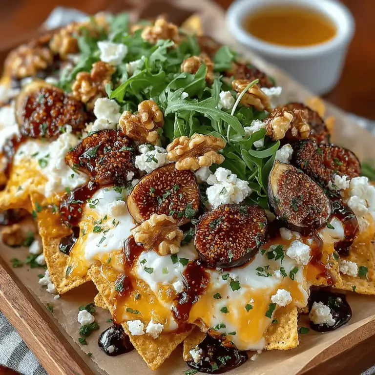 To elevate your Fig Jam Nachos Supreme, consider adding fresh herbs such as arugula or basil. These vibrant greens not only enhance the visual appeal of your dish but also contribute delightful flavors that perfectly complement the sweet and savory elements of the nachos. Arugula brings a peppery bite, while basil offers a sweet, aromatic freshness. Adding these herbs as a garnish not only adds color but also a layer of complexity that enhances the overall taste experience. The contrast of flavors between the rich, melted cheese, the sweet fig jam, and the fresh herbs creates a harmonious balance that will tantalize your taste buds.