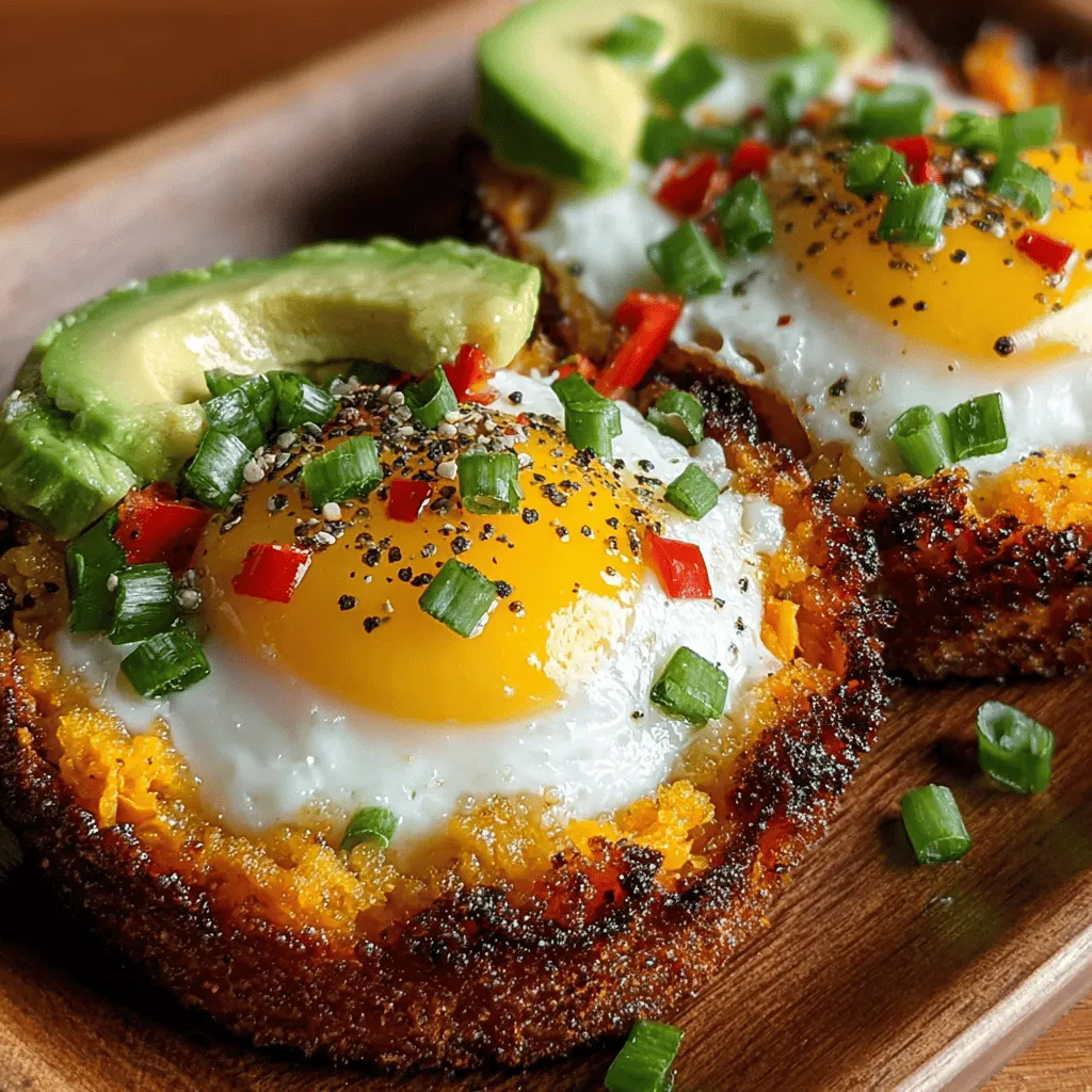 <strong>Introduction</strong>” /></p>
</p>
<h2>Cheese Options</h2>
</p>
<p>When it comes to adding cheese to your Mini Sweet Potato Breakfast Nests, two popular choices are cheddar and feta. Each offers a unique flavor profile that can enhance the overall dish.</p>
</p>
<h3>Cheddar Cheese</h3>
<p>Cheddar cheese is known for its sharp, rich flavor. It melts beautifully and provides a creamy texture that complements the sweet potatoes. The nutty undertones of cheddar can create a delightful contrast with the sweetness of the sweet potatoes, making each bite satisfying. When choosing cheddar, consider using sharp or extra-sharp varieties for a more pronounced taste.</p>
</p>
<h3>Feta Cheese</h3>
<p>On the other hand, feta cheese brings a tangy and salty flavor that can elevate the dish. Its crumbly texture adds an interesting contrast to the smoothness of the sweet potato base. Feta pairs well with fresh herbs and vegetables, making it an excellent choice if you decide to include spinach or bell pepper in your nests. The choice between cheddar and feta ultimately depends on your flavor preference – whether you lean towards a rich and creamy experience or a tangy and crumbly bite.</p>
</p>
<h2>Vegetable Additions</h2>
</p>
<p>Incorporating vegetables into your Mini Sweet Potato Breakfast Nests not only enhances the flavor but also adds nutritional value. Two great options are spinach and bell pepper, each contributing unique textures and tastes.</p>
</p>
<h3>Spinach</h3>
<p>Spinach is a fantastic leafy green that wilts down when cooked, creating a soft texture that blends seamlessly into the nests. It has a mild flavor, which allows it to complement the sweetness of the sweet potatoes without overpowering them. Additionally, spinach is packed with vitamins and minerals, making it a nutrient-dense choice.</p>
</p>
<h3>Bell Pepper</h3>
<p>Adding bell pepper provides a crunchy texture and a hint of sweetness that pairs well with the sweet potato base. Whether you choose red, yellow, or green bell peppers, each variety contributes its distinct flavor. Red bell peppers are the sweetest, while green ones have a slightly bitter note. Diced bell peppers can also add a pop of color to your nests, making them visually appealing.</p>
</p>
<h2>Step-by-Step Instructions for Preparing Mini Sweet Potato Breakfast Nests</h2>
</p>
<h3>Preheating the Oven</h3>
<p>The first step in preparing your Mini Sweet Potato Breakfast Nests is to preheat your oven to 375°F (190°C). Preheating is essential as it ensures that your nests cook evenly and helps achieve that golden-brown color you desire. An adequately heated oven also plays a critical role in maintaining the structure of the nests, preventing them from collapsing during baking.</p>
</p>
<h3>Preparing the Sweet Potatoes</h3>
<p>To prepare the sweet potatoes, start by washing and peeling them. Next, you can choose to either boil or microwave them. Microwaving is a quicker method; simply poke holes in each sweet potato with a fork, wrap them in a damp paper towel, and microwave for about 5-7 minutes or until tender. Allow the sweet potatoes to cool slightly before mashing them in a bowl. Use a fork or a potato masher to get a smooth consistency while being careful not to over-mash, which can lead to a gummy texture. Once mashed, set them aside to cool completely.</p>
</p>
<h3>Mixing the Base</h3>
<p>In a mixing bowl, combine the mashed sweet potatoes with eggs, salt, pepper, and your choice of spices. This is where you can get creative! Consider adding garlic powder, onion powder, or smoked paprika to enhance the flavor profile. If you are using vegetables like spinach or bell peppers, chop them finely and mix them in at this stage. The goal is to create a well-balanced mixture that will hold together when baked.</p>
</p>
<h3>Forming the Nests</h3>
<p>To form the nests, grease a muffin tin with cooking spray or olive oil to prevent sticking. Take a handful of the sweet potato mixture and press it into the muffin cups, forming an indentation in the center to hold the egg later. Make sure to create a sturdy base that can support the egg without falling apart. Aim for a thickness of about ¼ inch for the sides to ensure even cooking. Once all the nests are formed, use your fingers to create a deeper well in the center of each nest.</p>
</p>
<h3>Baking the Nests</h3>
<p>Place the muffin tin in the preheated oven and bake the sweet potato nests for about 15-20 minutes. Keep an eye on them; you want them to be set and slightly golden on the edges. The baking process will help firm up the nests, making them easier to fill with eggs later. A good indicator that they are ready for the next step is when you can gently press the center of a nest, and it springs back without leaving a dent.</p>
</p>
<h3>Adding Eggs and Cheese</h3>
<p>Once the nests are baked, remove them from the oven and let them cool for a few minutes. Carefully crack an egg into each nest, being cautious not to break the yolk. If you prefer scrambled eggs, whisk them in a bowl and pour a small amount into each nest instead. After adding the egg, sprinkle your choice of cheese over the top. If you’re using cheddar, grate it for even melting, and if you prefer feta, crumble it finely.</p>
</p>
<h3>Final Bake</h3>
<p>Return the muffin tin to the oven and bake for an additional 10-15 minutes, or until the eggs are cooked to your desired consistency. For runny yolks, check them at around 10 minutes; for firmer yolks, let them bake for the full 15 minutes. Keep in mind that the eggs will continue to cook slightly after being removed from the oven, so aim for a slightly underdone result if you prefer a runny yolk.</p>
</p>
<h2>Serving Suggestions and Variations</h2>
</p>
<p>Mini Sweet Potato Breakfast Nests are incredibly versatile, making them perfect for various occasions. Here are some serving suggestions and variations to consider:</p>
</p>
<h3>Toppings Beyond Avocado</h3>
<p>While avocado is a classic topping for these nests, consider other delicious options. Fresh salsa adds a zesty kick, while hot sauce can elevate the flavor with some heat. Chopped herbs like cilantro or parsley can bring a fresh element. You can also drizzle some sour cream or Greek yogurt for added creaminess.</p>
</p>
<h3>Ideas for Adding Different Vegetables or Proteins</h3>
<p>Feel free to experiment with different vegetables. Sautéed mushrooms, zucchini, or cherry tomatoes can add a delightful twist. For those looking to boost the protein content, adding cooked bacon, sausage, or even shredded chicken can turn these nests into a heartier meal. Mixing and matching vegetables and proteins allows you to customize each nest to your liking.</p>
</p>
<h3>Turning Breakfast into a Brunch Dish</h3>
<p>These Mini Sweet Potato Breakfast Nests are also perfect for brunch gatherings. Serve them alongside a fresh salad or a fruit platter to create a balanced meal. You can prepare the sweet potato base in advance and assemble the nests just before baking, making it easy to serve a crowd. Consider pairing them with mimosas or coffee for a delightful brunch spread.</p>
</p>
<h2>Conclusion</h2>
</p>
<p>In summary, Mini Sweet Potato Breakfast Nests are a delicious, nutritious, and easy breakfast option that can be customized to suit your taste preferences. With the balance of sweet potatoes, eggs, and your choice of cheese and vegetables, this recipe offers a delightful start to your day. The versatility of the nests means they can easily transition from a simple breakfast to an impressive brunch dish for gatherings. We encourage you to try this recipe and enjoy the health benefits, rich flavors, and ease of preparation. Whether you are meal-prepping for the week or celebrating a special occasion, these breakfast nests are sure to impress and satisfy.</p>
</div>