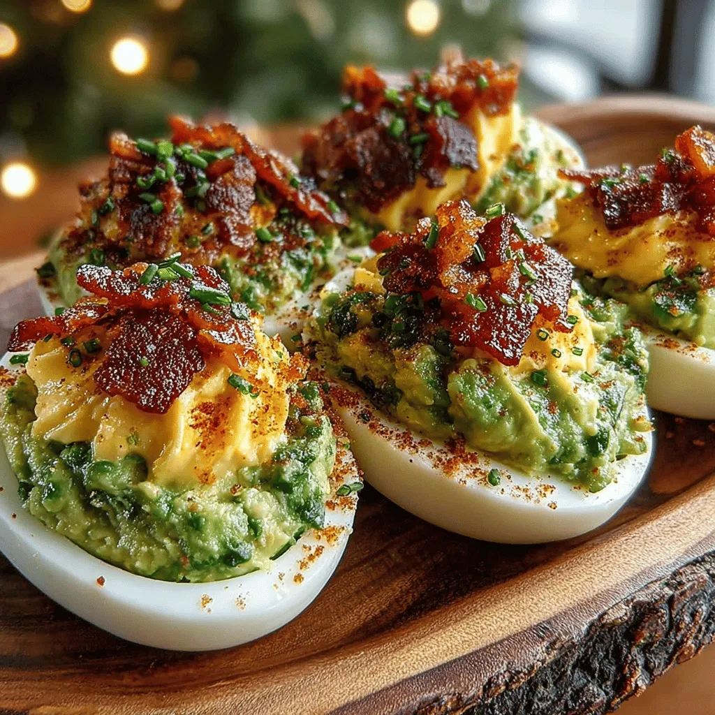 To elevate the flavor profile of your Bacon-Infused Avocado Deviled Eggs, incorporating garlic powder and other seasonings is essential. Garlic powder adds a subtle, savory depth that complements the richness of the avocado and the smokiness of the bacon. Consider using a blend of salt, pepper, smoked paprika, and perhaps a dash of cayenne for a hint of heat. The balance of these spices will enhance the overall taste and ensure each bite is bursting with flavor.