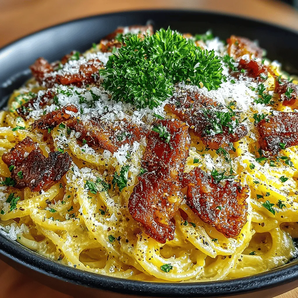Carbonara is one of Italy's most beloved pasta dishes, cherished for its simplicity and rich flavors. Renowned for its creamy texture and savory notes, this dish is a true representation of Italian culinary artistry, showcasing how just a few quality ingredients can create a meal that is both satisfying and indulgent. This recipe for Carbonara Bliss with Crispy Bacon elevates the traditional dish by incorporating the irresistible crunch of crispy bacon, ensuring every bite is a delightful experience. The harmonious blend of textures and flavors in this version is sure to impress, whether you are preparing a weeknight dinner or hosting a special gathering.