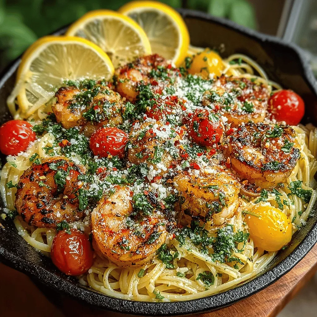 <strong>Introduction</strong>” /></p>
</p>
<h2>The Significance of Garlic in the Cooking Process</h2>
</p>
<p>Garlic is often referred to as the backbone of flavor in many cuisines, and for good reason. In the Zesty Lemon Garlic Shrimp Pasta, garlic plays a crucial role by adding depth and richness to the dish. When sautéed, garlic releases its essential oils, creating a fragrant base that enhances the taste of the shrimp and other ingredients. It is important to cook garlic just until it becomes aromatic and golden, as overcooking can lead to bitterness. This careful attention to timing ensures that the garlic’s natural sweetness complements the zesty lemon and savory shrimp, creating a harmonious blend that elevates the entire dish.</p>
</p>
<h2>Combining Ingredients: Importance of Layering Flavors</h2>
</p>
<p>In cooking, the technique of layering flavors is essential for creating a complex and satisfying dish. In the case of Zesty Lemon Garlic Shrimp Pasta, this involves adding ingredients in a thoughtful order to build up the flavors. Start by sautéing the garlic in a bit of olive oil, allowing it to infuse the oil with its aromatic properties. Next, add the shrimp, letting them absorb the garlic flavor while they cook. Following this, the cherry tomatoes are introduced, which not only add a burst of color but also a natural sweetness that balances the acidity of the lemon. Finally, incorporating the lemon juice and zest at the end brightens the dish and brings all the flavors together. Each layer contributes to a well-rounded taste experience.</p>
</p>
<h2>Techniques for Sautéing Tomatoes and Incorporating Lemon</h2>
</p>
<p>Sautéing tomatoes requires a gentle hand to ensure they soften without losing their shape. Begin by adding halved cherry tomatoes to the pan after the shrimp has been cooked and removed. Sauté them for just a few minutes until they start to blister and release their juices. This creates a flavorful sauce that will coat the pasta beautifully. Once the tomatoes are softened, it’s time to incorporate the lemon. Squeeze fresh lemon juice over the tomatoes and shrimp, then add lemon zest for an extra burst of citrus flavor. This technique not only brightens the dish but also enhances the overall freshness, making the pasta feel light and vibrant.</p>
</p>
<h2>How to Adjust the Consistency of the Pasta Dish Using Reserved Pasta Water</h2>
</p>
<p>One of the most effective tricks in pasta cooking is using reserved pasta water to adjust the consistency of your sauce. After boiling your pasta, save about a cup of the starchy water before draining. Once you’ve combined the shrimp, tomatoes, and lemon juice in the pan, gradually add the reserved pasta water as needed. This starchy liquid helps to bind the sauce to the pasta, creating a silky texture. Start by adding a small amount and continue to mix until you reach your desired consistency. This technique not only helps the sauce cling to the pasta but also enhances the overall flavor profile of your dish.</p>
</p>
<h2>Final Touches: Importance of Parsley and Seasoning Adjustments</h2>
</p>
<p>The final touches of a dish can make a significant difference, and in Zesty Lemon Garlic Shrimp Pasta, fresh parsley is the star of the show. Not only does it add a pop of color, but it also contributes a fresh, herbaceous flavor that balances the richness of the shrimp and the acidity of the lemon. Chop the parsley finely and sprinkle it over the pasta just before serving. Additionally, taste your dish before serving and adjust the seasoning as needed. A pinch of salt or a dash of freshly cracked black pepper can elevate the flavors, ensuring that every bite is perfectly seasoned.</p>
</p>
<h2>Serving Suggestions and Presentation Ideas</h2>
</p>
<p>When it comes to serving Zesty Lemon Garlic Shrimp Pasta, presentation matters. A simple yet elegant way to serve this dish is to twirl the pasta into a nest shape in the center of a shallow bowl. Top it with the sautéed shrimp and tomatoes, then garnish with a sprinkle of fresh parsley and a wedge of lemon for an inviting look. You could also serve it with a side of crusty bread to soak up any leftover sauce, enhancing the dining experience.</p>
</p>
<p>This dish is incredibly versatile, making it suitable for various occasions. It’s perfect for quick weeknight dinners when you want something delicious without spending hours in the kitchen. Alternatively, it makes an impressive centerpiece for fancy date nights or entertaining guests. Pair it with a crisp green salad for a well-rounded meal.</p>
</p>
<h2>Nutritional Benefits of Zesty Lemon Garlic Shrimp Pasta</h2>
</p>
<h3>Overview of the Health Benefits Associated with the Main Ingredients</h3>
</p>
<p>Zesty Lemon Garlic Shrimp Pasta is not only a delightful dish but also a healthy choice packed with nutrients. Each ingredient contributes to a well-balanced meal that supports overall health.</p>
</p>
<h3>Shrimp as a Source of Lean Protein</h3>
</p>
<p>Shrimp is an excellent source of lean protein, making it a great choice for those seeking to maintain or build muscle. It is low in calories and high in protein, making it a filling option that can help with weight management.</p>
</p>
<h3>Olive Oil and Its Heart-Healthy Fats</h3>
</p>
<p>The use of olive oil in this recipe not only enhances flavor but also provides heart-healthy monounsaturated fats. These fats can help reduce inflammation and lower the risk of heart disease, making this dish a heart-friendly option.</p>
</p>
<h3>The Role of Garlic in Boosting Immunity</h3>
</p>
<p>Garlic is renowned for its health benefits, particularly its ability to boost the immune system. It contains compounds that have been shown to enhance immune function, making it a valuable addition to your diet, especially during cold and flu season.</p>
</p>
<h3>Nutritional Contributions of Lemon and Parsley</h3>
</p>
<p>Lemon adds a vibrant dose of vitamin C, which is essential for immune health and skin vitality. Additionally, it aids in digestion and can enhance the absorption of nutrients. Parsley, on the other hand, is rich in vitamins A, C, and K, and provides a host of antioxidants. Together, these ingredients not only elevate the flavor but also contribute to a nutritious meal.</p>
</p>
<h2>Serving Suggestions and Pairings</h2>
</p>
<h3>Ideal Occasions for Serving This Dish</h3>
</p>
<p>Zesty Lemon Garlic Shrimp Pasta is incredibly versatile and can be served for various occasions. It’s an ideal choice for quick weeknight dinners when you need a satisfying meal on the table in under 30 minutes. On the other hand, it can easily be dressed up for fancy date nights or gatherings with friends, showcasing your culinary skills.</p>
</p>
<h3>Suggested Wine Pairings to Complement the Dish</h3>
</p>
<p>When it comes to pairing wine with this dish, opt for a crisp white wine that complements the flavors of the shrimp and lemon. A Sauvignon Blanc or Pinot Grigio works beautifully, as their acidity mirrors the brightness of the lemon and enhances the overall taste of the pasta. For those who prefer a touch of richness, a Chardonnay can also be a delightful choice, especially if it has undergone malolactic fermentation, adding a creamy texture that pairs well with the dish.</p>
</p>
<h2>Conclusion</h2>
</p>
<p>In conclusion, Zesty Lemon Garlic Shrimp Pasta is a delightful dish that combines vibrant flavors, healthy ingredients, and ease of preparation, making it an appealing choice for any meal. The combination of garlic, lemon, and shrimp creates a harmonious blend that is both satisfying and nourishing. Whether you’re whipping it up for a quick dinner on a busy weeknight or impressing guests at a dinner party, this recipe is sure to please.</p>
</p>
<p>Embrace the joy of cooking and the satisfaction that comes from preparing a fresh pasta dish at home. With its bright and zesty flavors, this pasta is not just a meal; it’s an experience that showcases the beauty of simple yet delicious ingredients. So gather your ingredients, follow the steps, and enjoy a plate of Zesty Lemon Garlic Shrimp Pasta that will leave you and your loved ones craving more.</p>
	<p class=